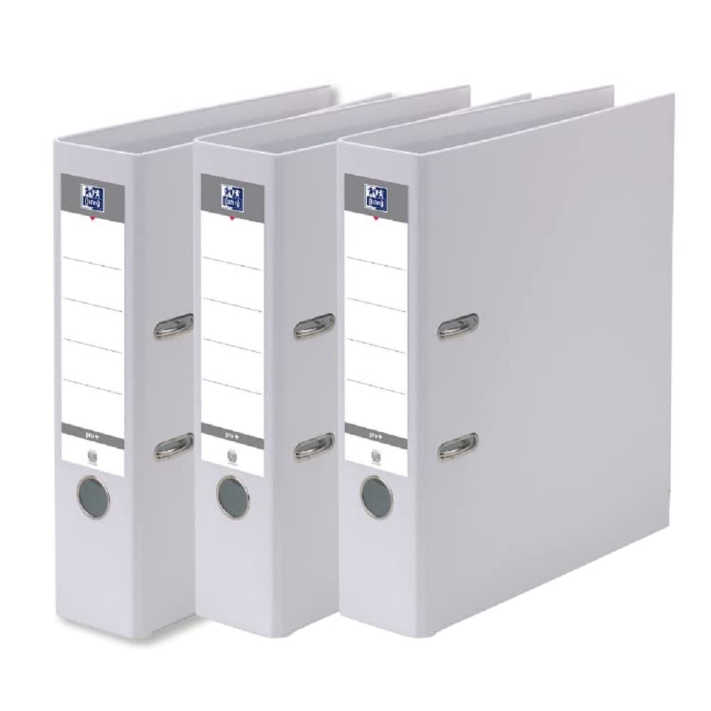 OXFORD Smart Pro+ A4XL Lever Arch Files 80 mm Spine 2 D-Rings Polypropylene Cover White (Pack of 3)