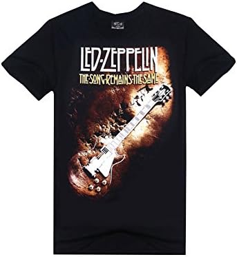 Plusasa Men's Led Zeppelin Songs Remains The Same Guitar Printed punk T-shirt (Small, Black)