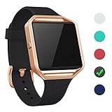 NaHai For Fitbit Blaze Slim Bands with Frame, TPU Replacement Sport Strap with Rose Gold Frame for Fitbit Blaze Smart Fitness Watch, Large Small