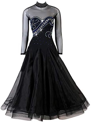 Lnight ハイネック メッシュ 長袖 社交ダンスドレス モダンダンス ワンピース レッスン着 フラメンコ衣装 ワルツ専用