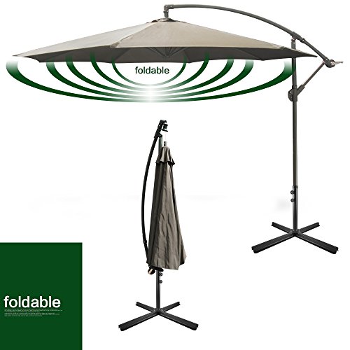 Yongtong Offset 10 Ft Patio Umbrella, Adjustable Cantilever Hanging Outdoor Umbrellas, with Cross Buttom Base and Crank, Market Sun Shade UV Resistant Umbrellas for Cafe, Beach (Tan) - Thumbnail 4