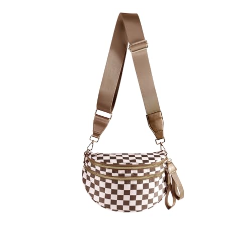 Spacious Checkered Nylon Crossbody Bag Bum Bag Checkered Handbags Wallets for Women