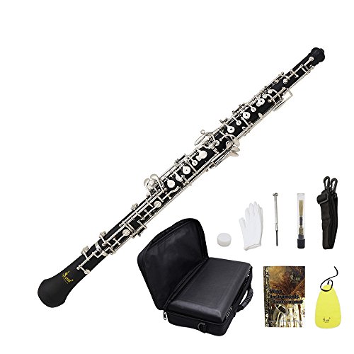 ammoon Oboe C Key Cupronickel Plated Silver Woodwind Musical Instrument for Beginner with Reed Gloves Cleaning Cloth Lubricant Screwdriver Leather Case Bag Strap