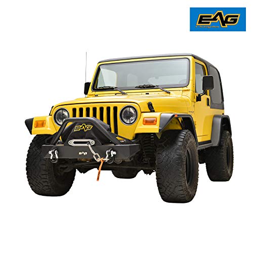 EAG Stubby Front Bumper with Winch Plate Steel Black Textured Fit for