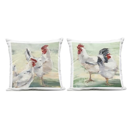 Stupell Industries - Farmhouse Hens Chickens Animals 2pc Outdoor Pillow Set, 18…