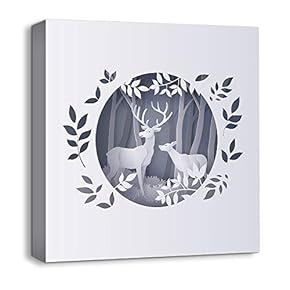 Canvas Wall Art Snow Deer Merry Christmas Painting Artwork for Home Prints Framed - 12x12 inches