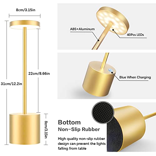 Hapfish Wireless Touch Bedside Lamp, 5000mAh 2PCS Rechargeable LED Table Lamp, Powerful USB Battery Desk Light, 3 Color Temperatures, for Bedside Office, Restaurant, Outdoor