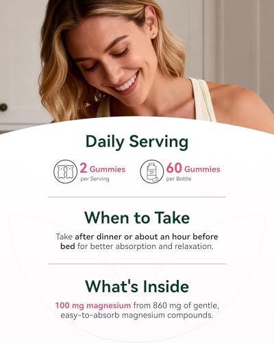 Magnesium Glycinate Gummies, Melatonin-Free & Sugar-Free Magnesium Supplement for Adults & Kids 4+, Supports Restful Sleep, Muscle Recovery & Calm Mood, 60 Count