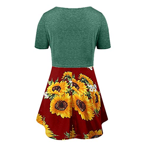 Kawaiine Boho Women Short Sleeve Sunflower Print Vest Top Shirt Tank Blouse Wine - Thumbnail 2