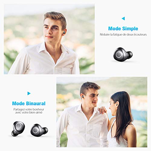 POWERADD Ecouteur Bluetooth 5.0 TWS - 3000mAh Son Stéréo 3D Etanche IPX7 Contrôle Tactile avec Etui de Charge et Indicateur LED Casque Rechargable sans Fil pour Sport