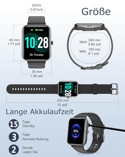 GRV Smartwatch, Unisex Fitness Watch with Heart Rate Monitor, Pedometer, Sleep Monitor, 9 Training Modes