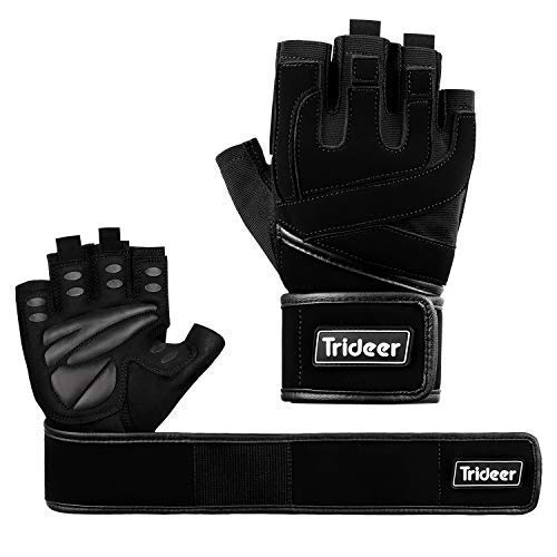 Trideer Padded Weight Lifting Gloves with 18" Wrist Wraps Support, Pro Gym Gloves for Powerlifting, Cross Training, Workout, Best for Men & Women (Pair) ... (Black#23#, L (Fits 7.9-8.6 Inches))