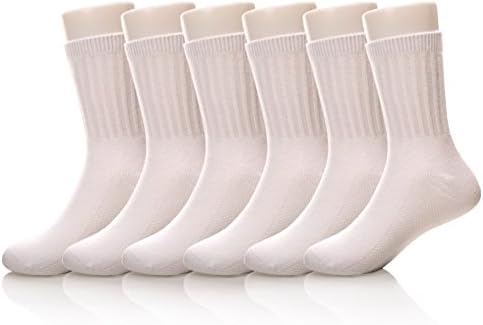 MIUBEAR Unisex Toddler Big Boys Girls Ribbed Cotton Classic Crew Sock 6 Pack (13-16 Year Old, White)