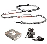 CBCpet Hands Free Dog Leash for Running/Walking/Hiking with Strong Dual Handle Bungees for Dogs up to 150 lb. with Double Leash Feature, Premium Adjustable Waist Belt & Poop Bags Dispenser