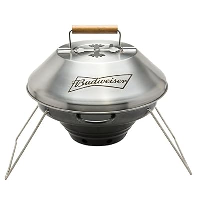 Portable Tailgater Grill by Budweiser - Non-stick Collapsible Stainless Steel 12" Outdoor Grill with Carrying Bag