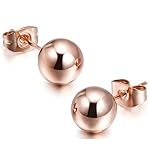 925 Solid Sterling Silver Ball Ear Studs in Gold & Rose Gold Color with Butterfly Backing in Diferent Sizes 3,4,5,6,8,10 & 12 Mm (Rose-gold-and-sterling-silver, 10 Millimeters)