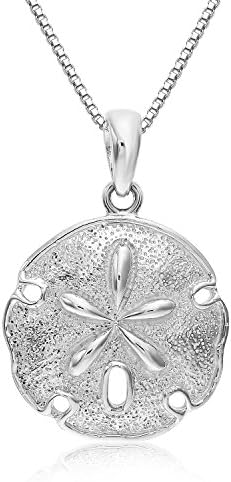 Sterling Silver Solid Two Sides Small Size Sand Dollar Starfish Charm And Necklace. (18" Inches)