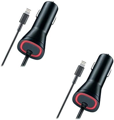 Two Pack of Apple iPhone 7 7 Plus 6 6S 6+ 6S+ SE 5 5S New Rapid Fast Car Charger - 5 Foot Coiled Cord 5v / 2.4 Amp - Black - Red