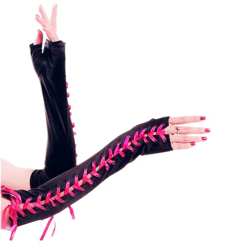 DreamHigh Womens Sexy Elbow Length Fingerless Lace Up Arm Warmer Punk Gloves
