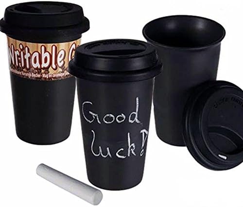 Coffee Mug Writable Ceramic Take Away Travel Mug Cup Black Silicone Lid Novelty Coffee Tea Travel Mug