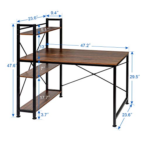 VECELO Computer Desk with Storage Shelves 47 inch Study Writing Gaming