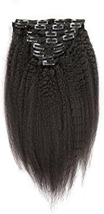 12 Inch -28 Inch Kinky Straight Clip in Hair Extensions Clip Ins Brazilian Remy Human Hair for Black Women Natural Color 8 pieces 70g/One Set (12")
