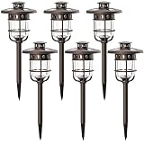 Solpex Solar Path Lights Outdoor, Glass and Bronze Finished, 2 Bright LEDs per Light, Waterproof Automatic Solar Lights Outdoor for Patio, Yard, Lawn, Garden and Landscape-Warm White (6 Pack)
