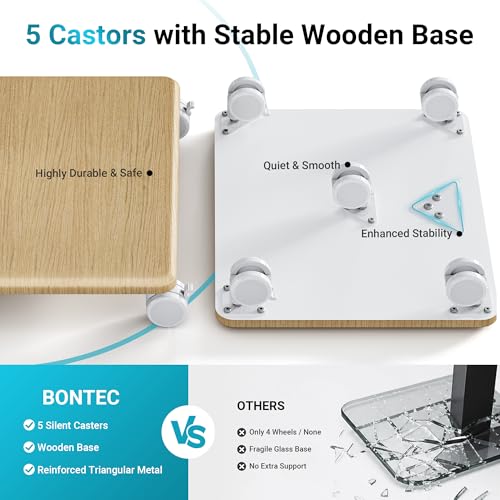 BONTEC TV Stand with 5 Castors and Wooden Base, Universal TV Stand for 32-80 Inch TVs, VESA 600 x 400 mm, 60 kg, Adjustable Height 1210-1500 mm, Tilt, Swivel, No Drilling Required