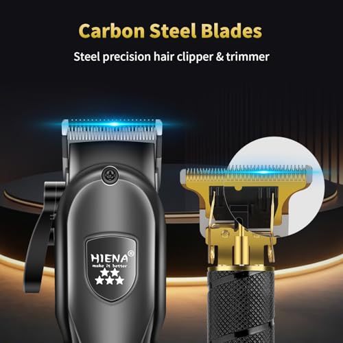 HIENA PRO Professional Hair Clipper Set for Men, Electric Foil Shavers and Beard Trimmers, Cordless Barber Clippers with LED Display, R-Type Adjustable Blade, Hair Cutting Kit, Gifts for Men