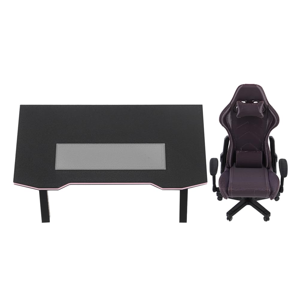 Alipis Miniature Gaming Desk and Chair Set 1 12 Scale Dollhouse Furniture Tiny Computer Chair Model for Diy Crafts Tabletop Decoration