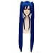 GOOACTION 100cm/39 Women Long Anime Straight Dark Blue Bangs Wig with Two Clip On Ponytails for Fairy Tail Wendy Marvell Halloween Cosplay Synthetic Hair Wigs