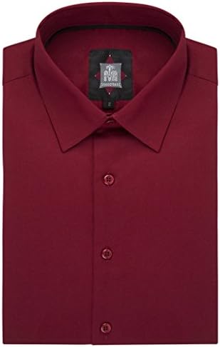 Men's 135L Slim Fit Stretch Sateen Long Sleeve Dress Shirt - Burgundy - S