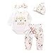 SWNONE Little Sister Newborn Outfit Bodysuit Tops Floral Pants Bowknot Headband Hat Outfits Set (White, 0-6 m)