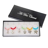 Souarts Mixed 6pcs Rhinestone Glass Charms Marker Tags Set with Box Sea Star Anchor Pendants