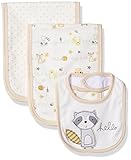 Rene Rofe Baby Little Kids 3 Pack Burp Cloths and Bib Set, Woodland Pals, Newborn