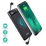 Wireless Portable Charger, Portable Charger, SANAG 10000mAh Wireless Battery Pack with Micro USB to Type-C Adaptor QC 2.0 Ports and LED Displaly, Built in Cables for iPhone, iPad, Samsung and More