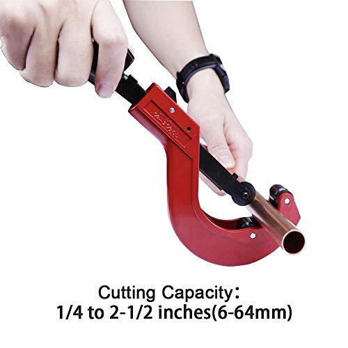 Pipe Cutter for 1/4 to 2-1/2 Inch Tubing Racheting Tube Cutter for Copper PVC Plastic Thin Steel with Extra Blade and Reamer - Thumbnail 3
