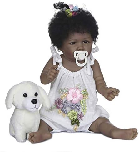 22インチ55cm黒人アフリカ系アメリカ人の赤ちゃん人形フルシリコン生まれ変わった手作り人形女の子のための新生児人形誕生日chirstmasギフト 青い目 03 格安