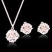 POKICH Rose Gold-Tone Pink Flower Stud Earring and Pendant Necklace Set Costume Fashion Jewelry Set for Women