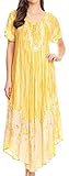 Sakkas 16601 - Ronny Lace Embroidered Cap Sleeve Tie Dye Wash Caftan Dress/Cover up - Yellow - OS