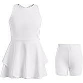 Handfrog Kids Girls Tennis Golf Dress Outfit Sleeveless Dress with Shorts Pockets 2 Piece Sport Athletic Sets