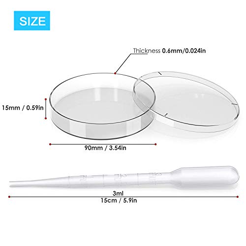 30 PCS Petri Dish Set with Lids - 90mm x 15mm - Vented - Plastic, Sterile Petri Dishes with 30 Plastic Transfer Pipettes (3mm) - Perfect Kit for School Science Fair Project and Party