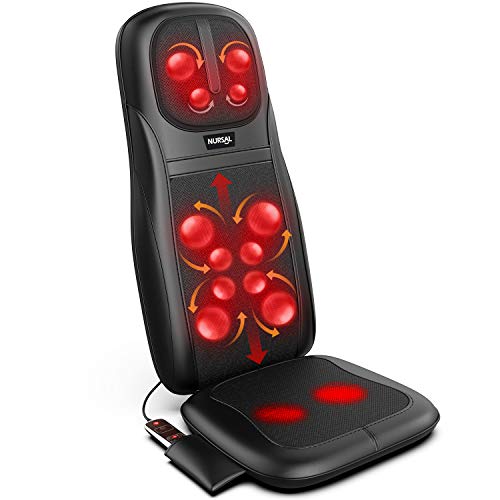 NURSAL Back and Neck Massager Shiatsu Massage Seat Cushion with Heat Function, Deep Kneading Self-Massager with Vibrations - Office, Home & Car