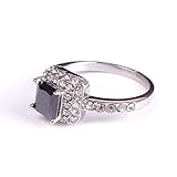 Woman Lady Retro Style Square Black Zircon Full Crystal Ring Jewelry Size 7