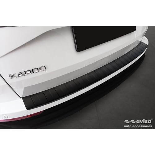 Avisa Matt Black Stainless Steel Rear bumper protector compatible with Skoda Karoq Facelift 2022- + Sportline Facelift 2022- Ribs