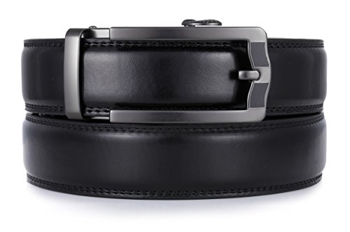 Mio Marino Ratchet Click Belts for Men - Mens Comfort Genuine Leather Dress Belt - with Automatic Buckle, Enclosed in an Elegant Gift Box - Style 185 - Black - Adjustable from 28