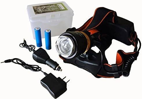 RS Insights Rechargeable LED Headlamp: Ultra Bright 800 Lumens - 3 Modes (High, Med, Strobe); Rear Red Caution Light; Hands-Free Lighting; Adjustable Nylon Strap; 2 Chargers, Batteries, Storage Box