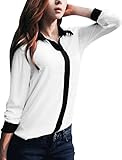 Allegra K Women Long Sleeve Button Down Sheer Chiffon Shirt Blouse,Medium / US 10,White