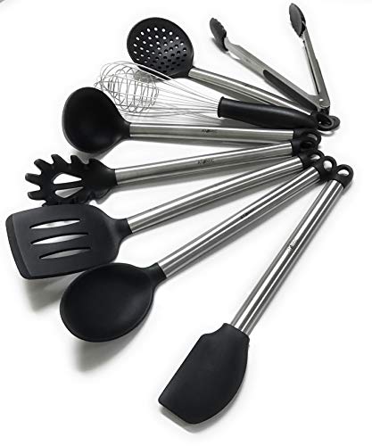 Atomic Kitchen- 8 Piece Silicone And Stainless Steel Cooking Utensil Set, Cooking Tools Nonstick For Cooking, Baking, Grilling, Broiling