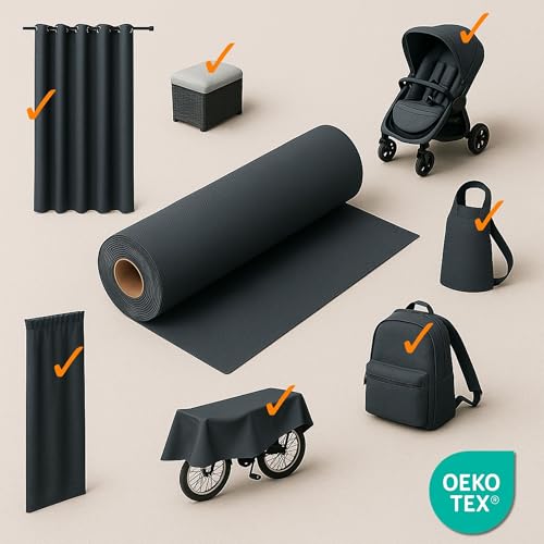 Waterproof Fabric by the Metre 5m x 160cm - Water Resistant Outdoor Fabrics Ideal for Furniture Cushions Outdoor Covers Garden Accessories and Sewing Projects Graphite Oeko-Tex